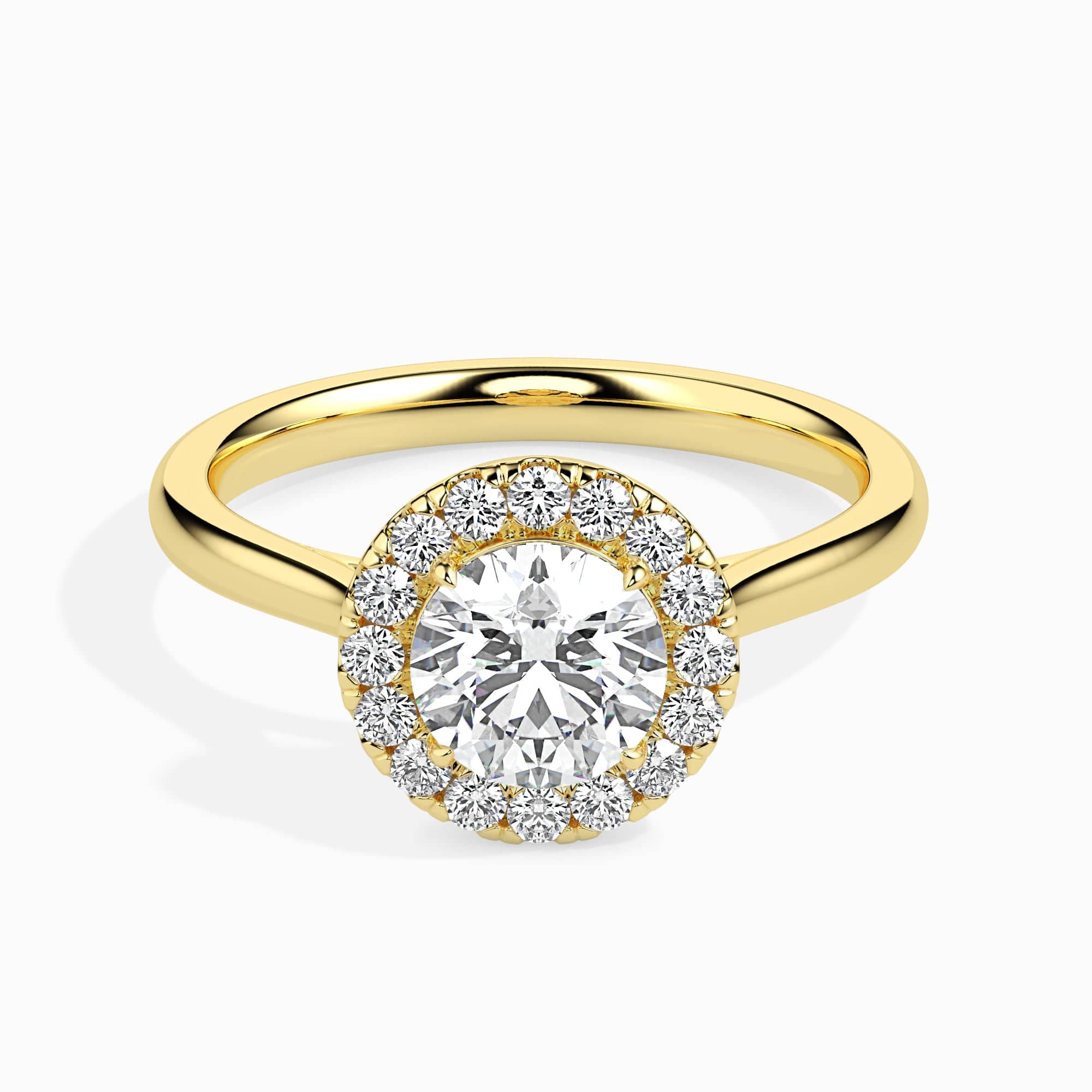 Jewelove™ Rings Women's Band only / VS J 1-Carat Solitaire Halo Diamond Shank 18K Yellow Gold Ring JL AU 19021Y-C