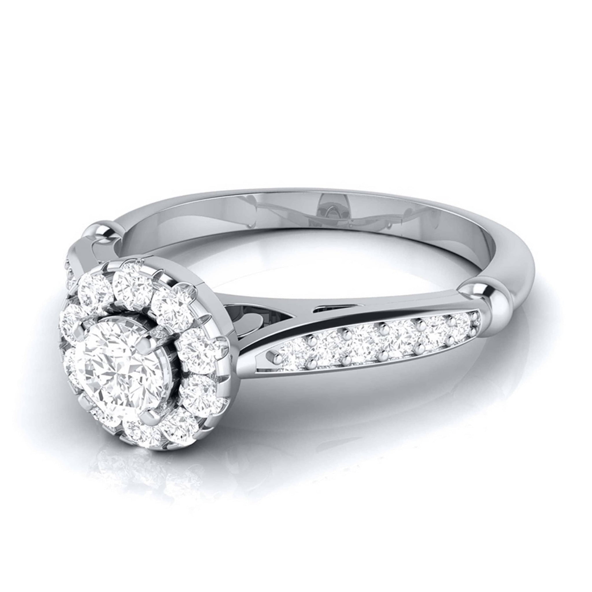 Jewelove™ Rings Women's Band only / VS J 1-Carat Solitaire Halo Diamond Shank Platinum Ring JL PT G 103-D