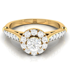 Jewelove™ Rings Women's Band only / VS J 1-Carat Solitaire Halo Diamond Shank Yellow Gold Ring JL AU G 103Y-C