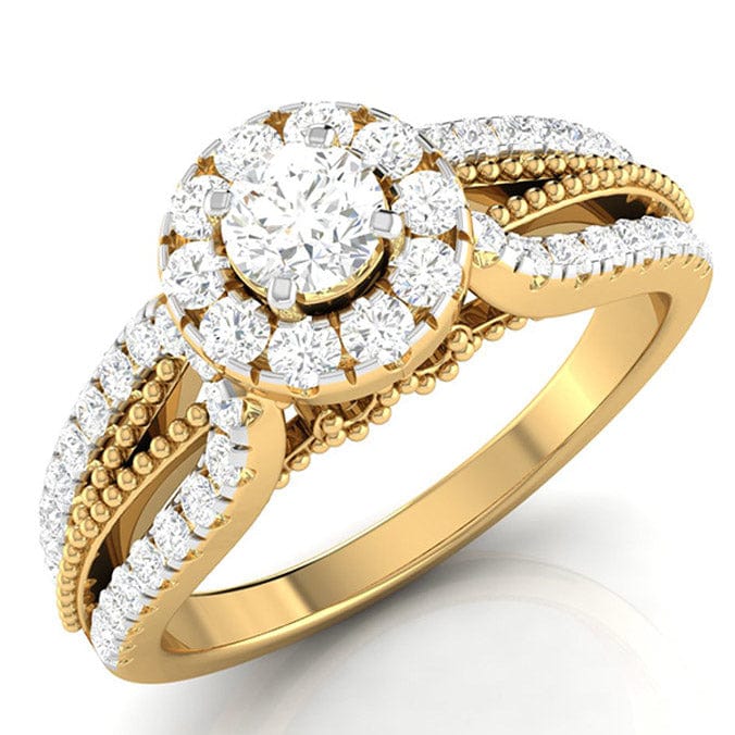 Jewelove™ Rings Women's Band only / VS J 1-Carat Solitaire Halo Diamond Split Shank Yellow Gold Ring JL AU G 102Y-C