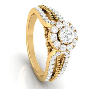 Jewelove™ Rings Women's Band only / VS J 1-Carat Solitaire Halo Diamond Split Shank Yellow Gold Ring JL AU G 102Y-C