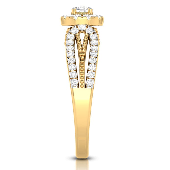 Jewelove™ Rings Women's Band only / VS J 1-Carat Solitaire Halo Diamond Split Shank Yellow Gold Ring JL AU G 102Y-C