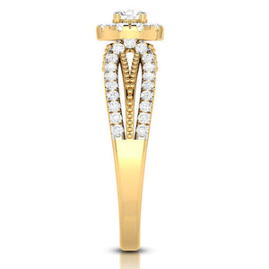 Jewelove™ Rings Women's Band only / VS J 1-Carat Solitaire Halo Diamond Split Shank Yellow Gold Ring JL AU G 102Y-C