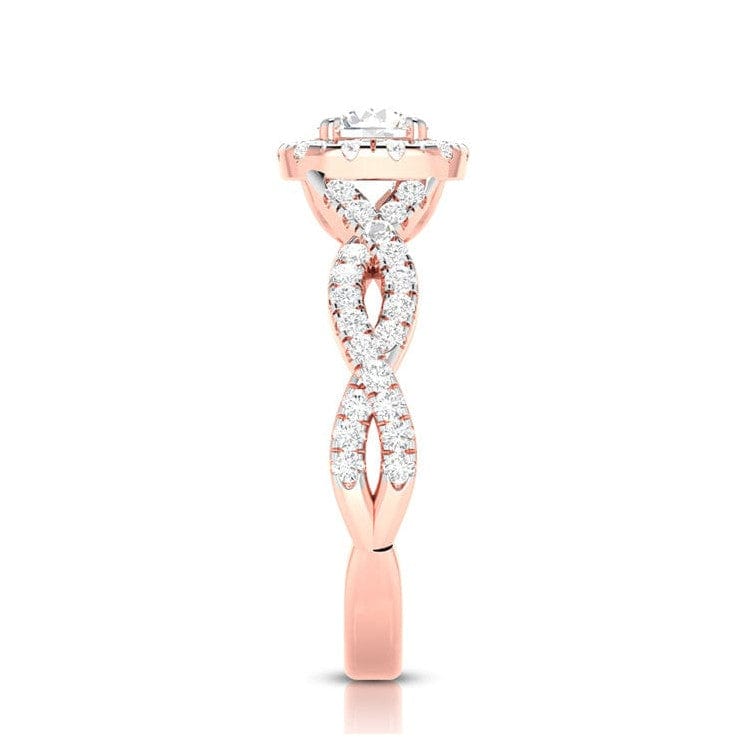 Jewelove™ Rings Women's Band only / VS J 1-Carat Solitaire Halo Diamond Twisted Shank 18K Rose Gold Ring JL AU G 101R-C