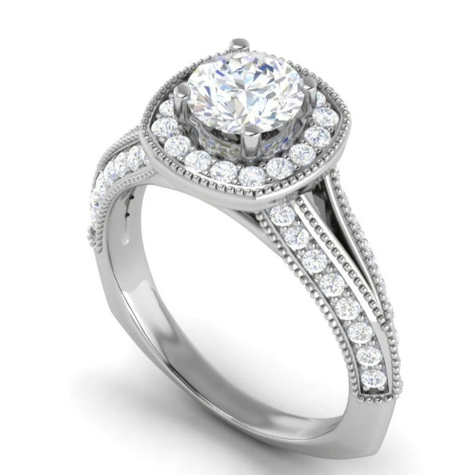 Jewelove™ Rings J VS / Women's Band only 1-Carat Solitaire Halo Platinum Split Shank Engagement Ring JL PT WB5982E-C