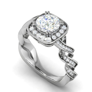 Jewelove™ Rings VS J / Women's Band only 1-Carat Solitaire Square Halo Diamond Twisted Shank Platinum Ring JL PT REHS1530-C