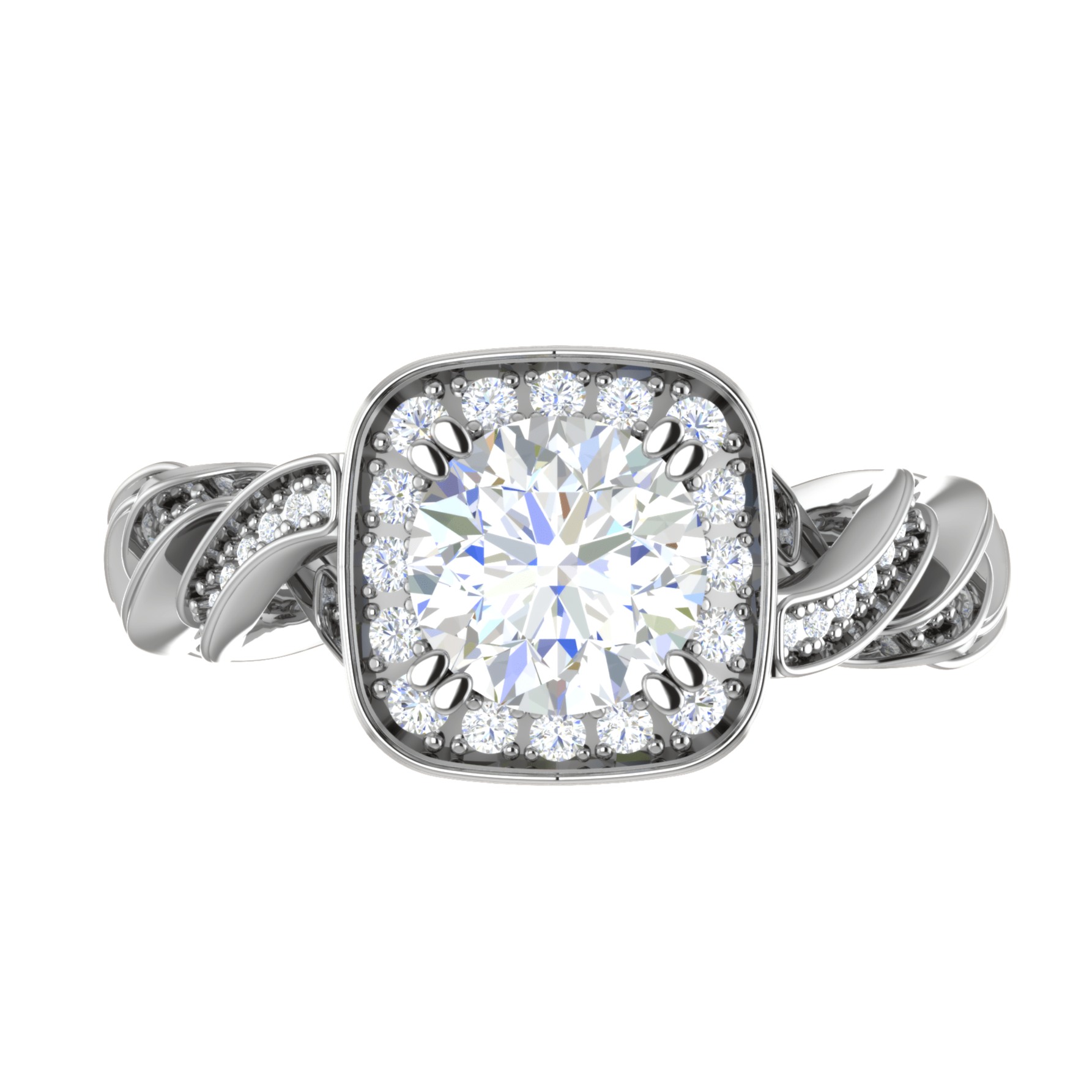 Jewelove™ Rings VS J / Women's Band only 1-Carat Solitaire Square Halo Diamond Twisted Shank Platinum Ring JL PT REHS1530-C