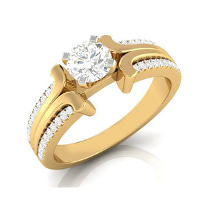 Jewelove™ Rings Women's Band only / VS J 1-Carat Solitaire with 2-Row Diamond Shank 18K Yellow Gold Ring JL AU G 116Y-C