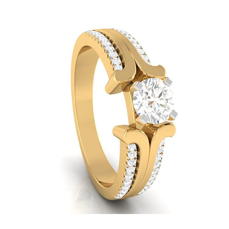 Jewelove™ Rings Women's Band only / VS J 1-Carat Solitaire with 2-Row Diamond Shank 18K Yellow Gold Ring JL AU G 116Y-C