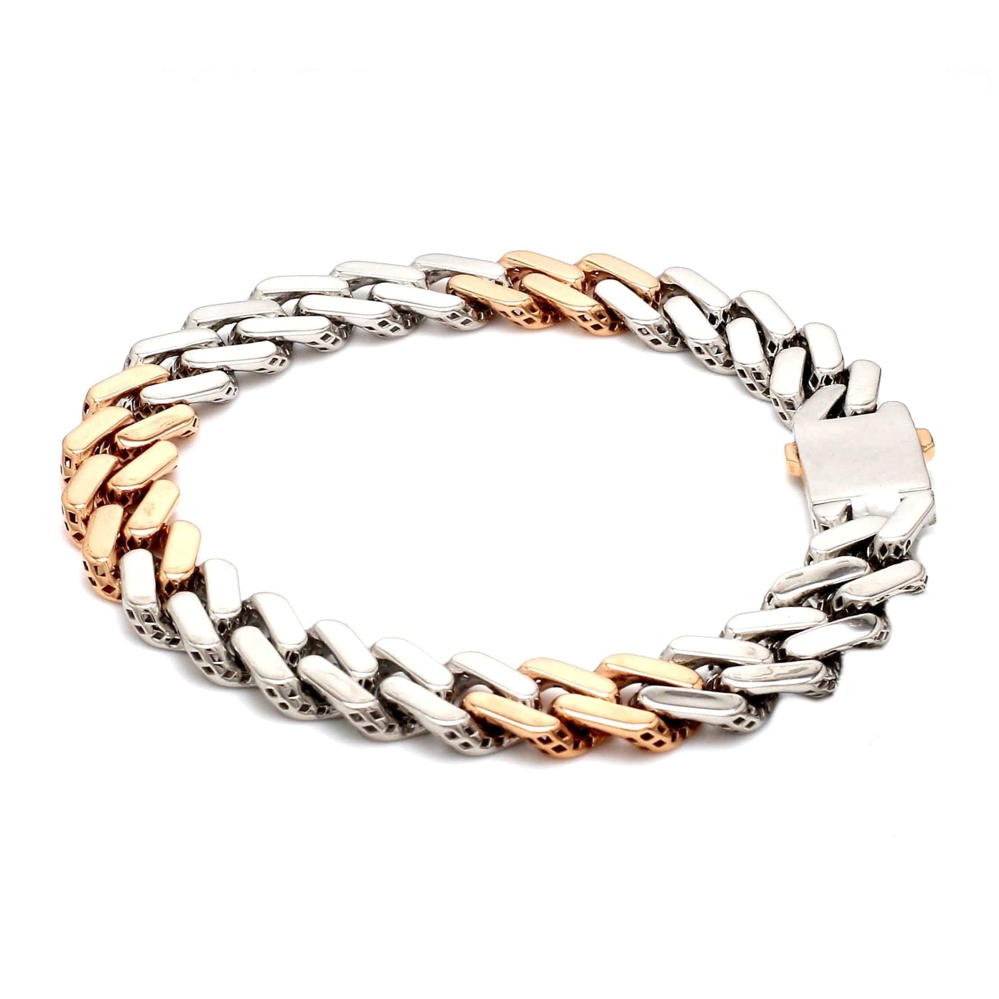 Jewelove™ Bangles & Bracelets 10.25mm Platinum Rose Gold Heavy Bracelet with Hi-Polish & Matte Finish for Men JL PTB 1179