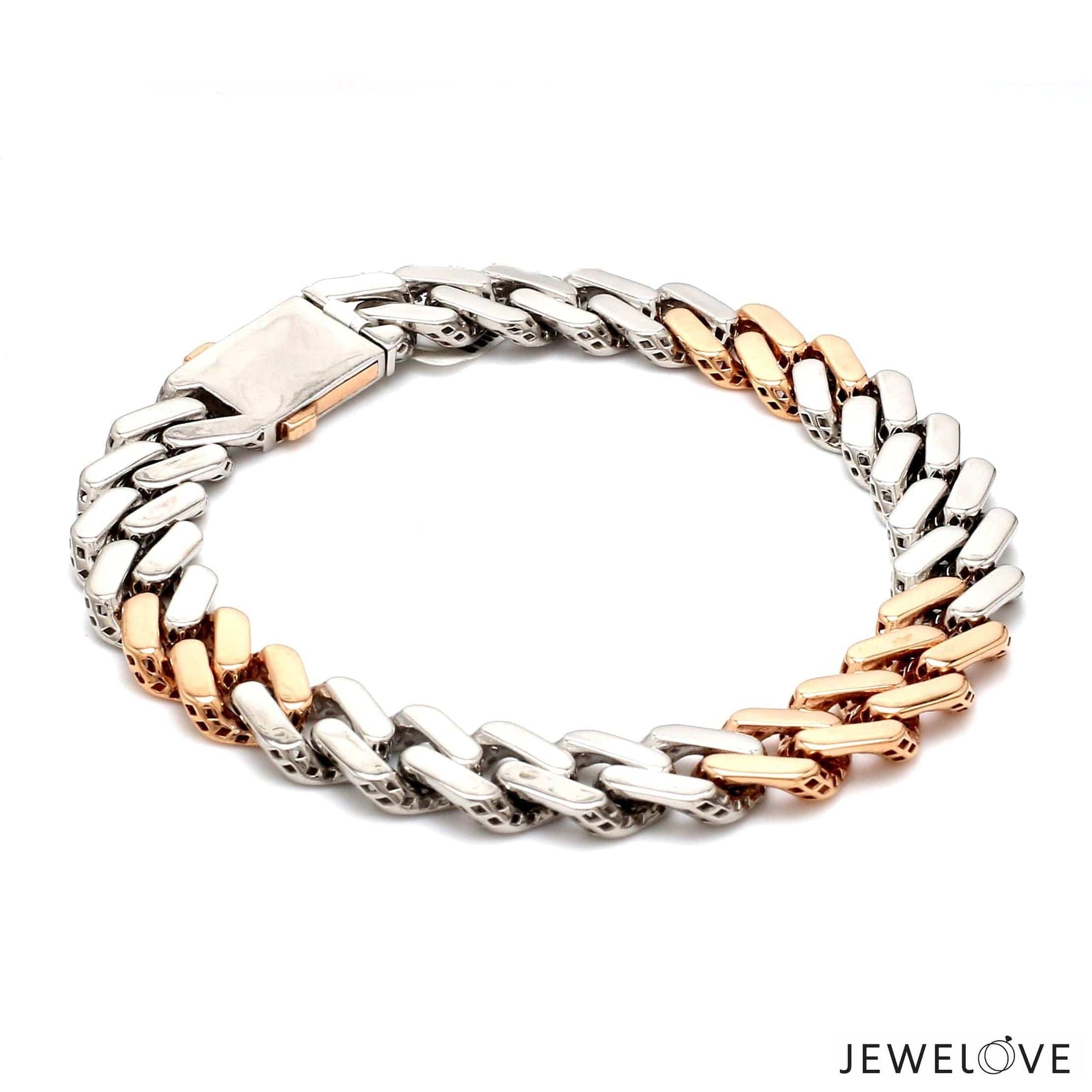 Jewelove™ Bangles & Bracelets 10.25mm Platinum Rose Gold Heavy Bracelet with Hi-Polish & Matte Finish for Men JL PTB 1179