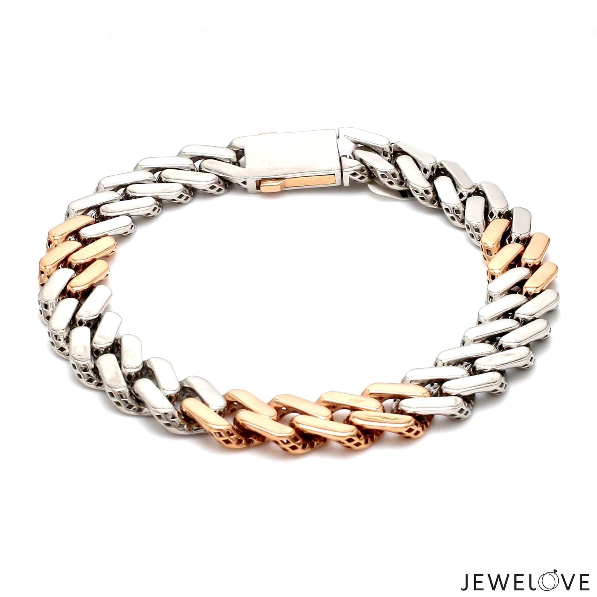 Jewelove™ Bangles & Bracelets 10.25mm Platinum Rose Gold Heavy Bracelet with Hi-Polish & Matte Finish for Men JL PTB 1179