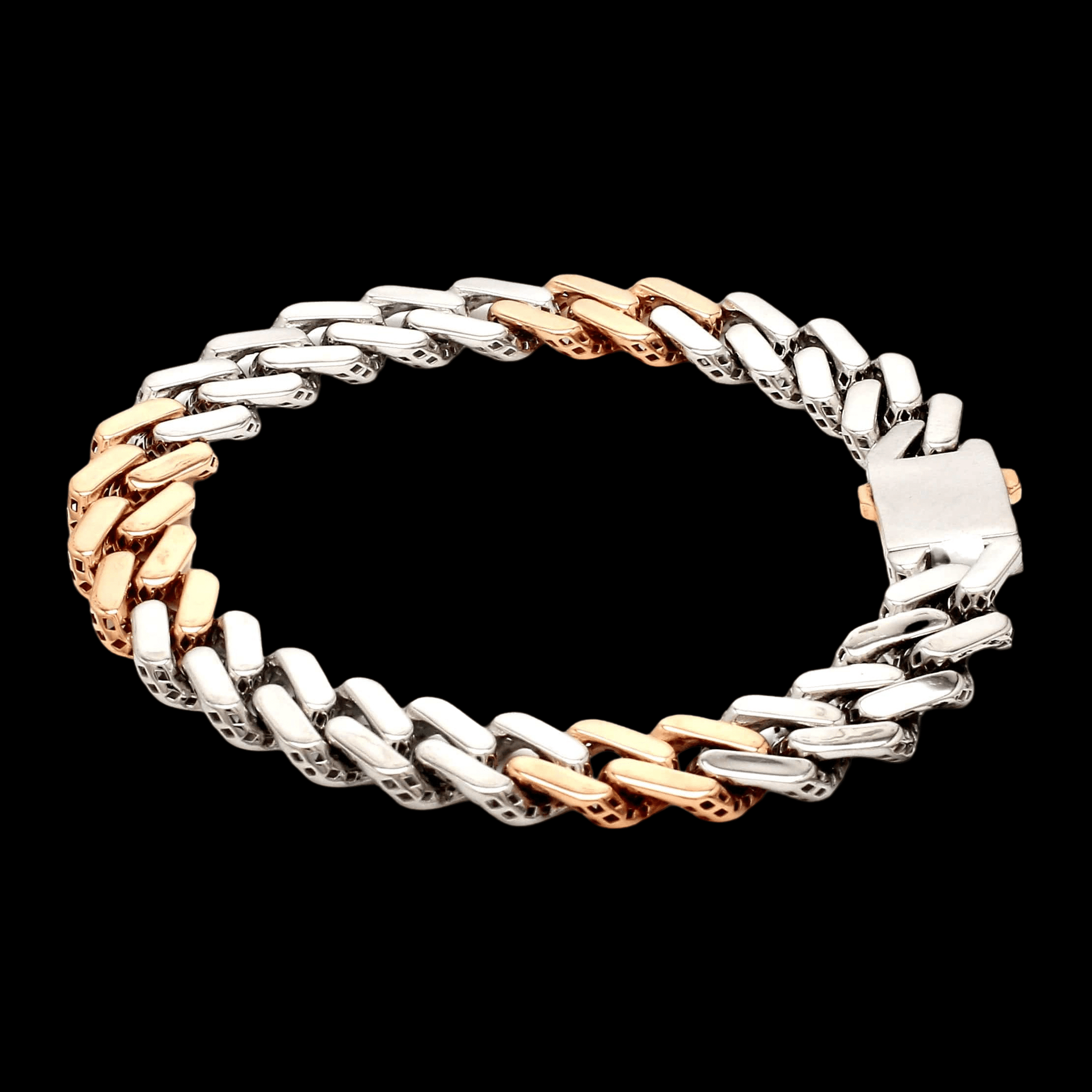 Jewelove™ Bangles & Bracelets 10.25mm Platinum Rose Gold Heavy Bracelet with Hi-Polish & Matte Finish for Men JL PTB 1179