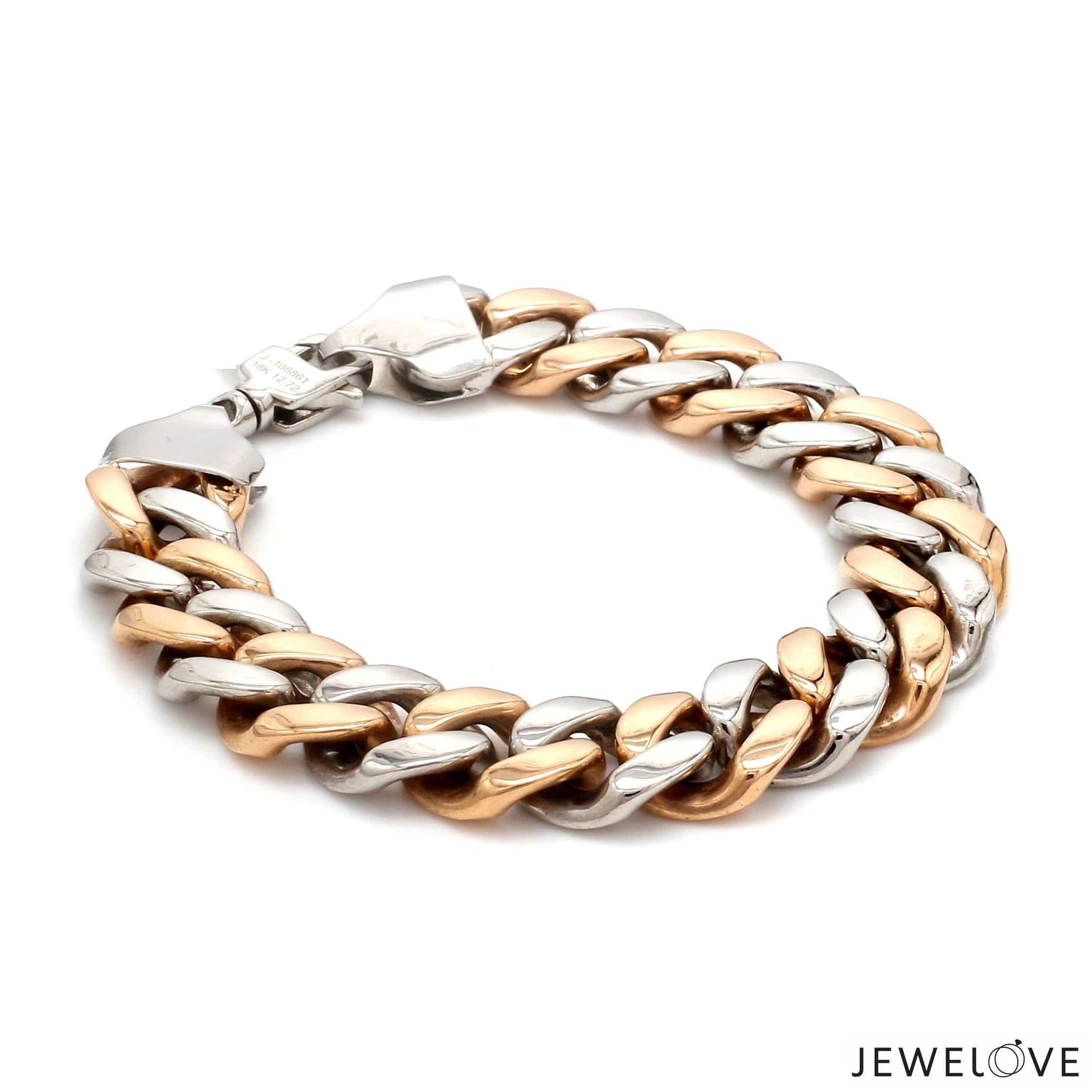 Jewelove™ Bangles & Bracelets 12.75mm Two-tone Platinum & Rose Gold Curb Bracelet for Men JL PTB 1174-A