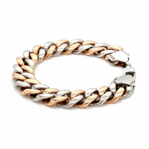 Jewelove™ Bangles & Bracelets 12.75mm Two-tone Platinum & Rose Gold Curb Bracelet for Men JL PTB 1174-A