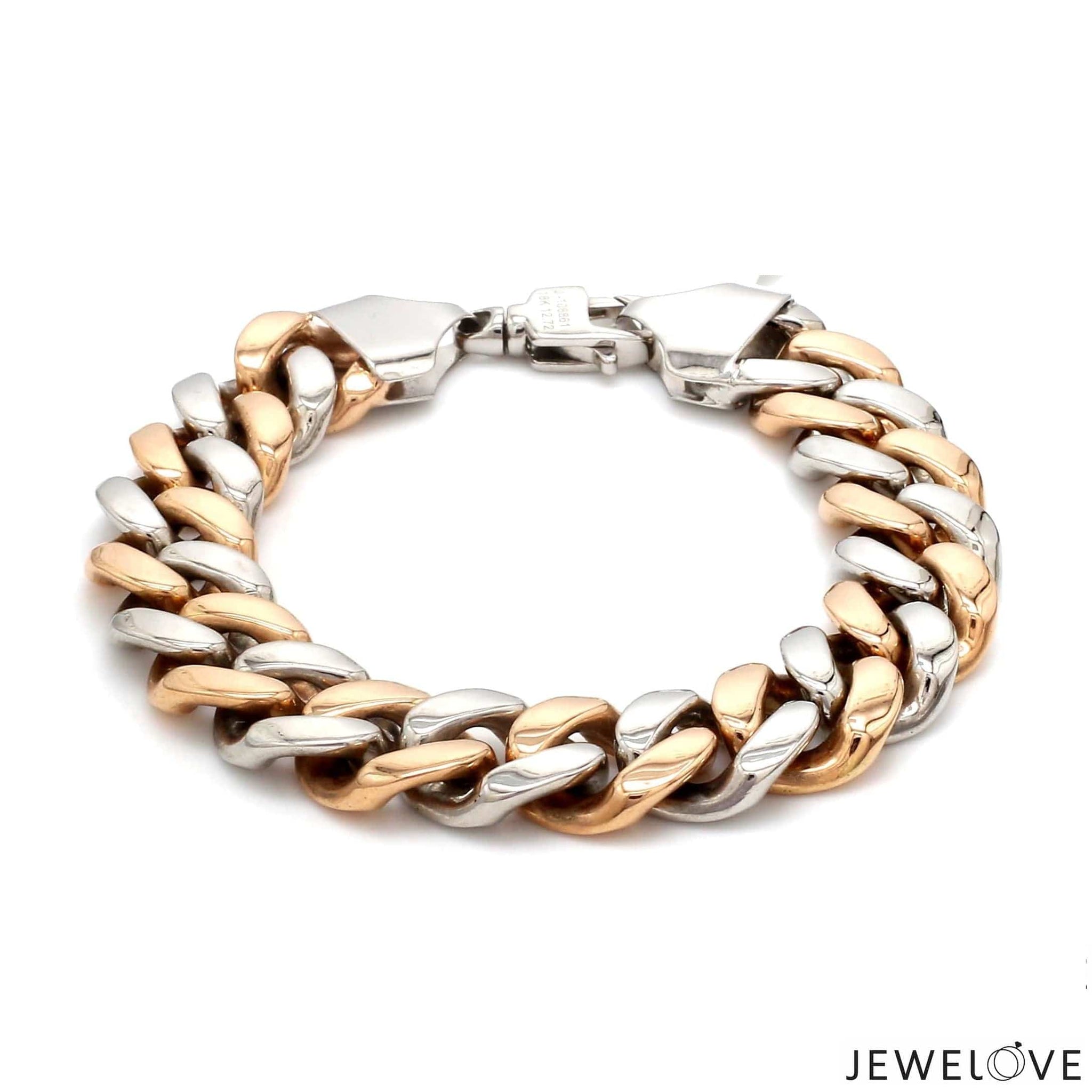 Jewelove™ Bangles & Bracelets 12.75mm Two-tone Platinum & Rose Gold Curb Bracelet for Men JL PTB 1174-A