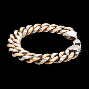 Jewelove™ Bangles & Bracelets 12.75mm Two-tone Platinum & Rose Gold Curb Bracelet for Men JL PTB 1174-A