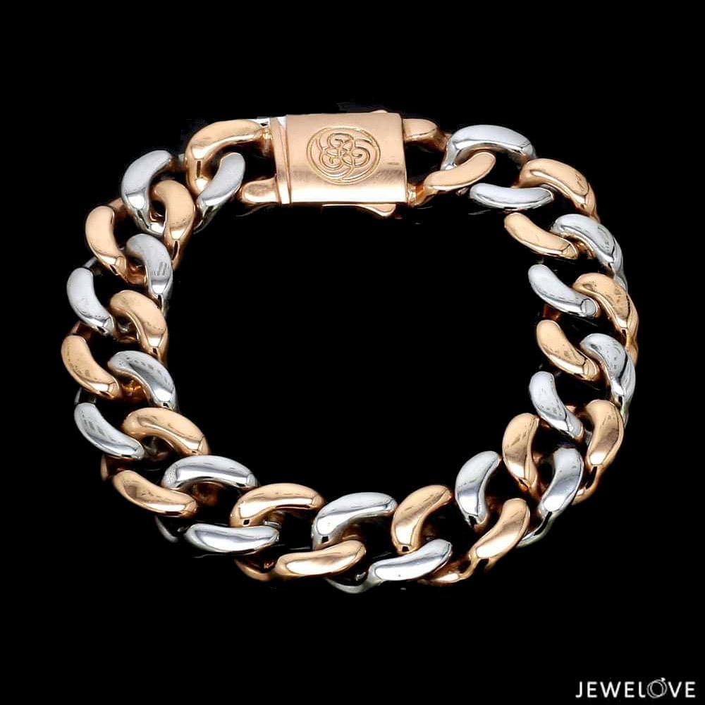 Jewelove™ Bangles & Bracelets 13.5mm Two-tone Platinum & Rose Gold Curb Bracelet for Men JL PTB 1174