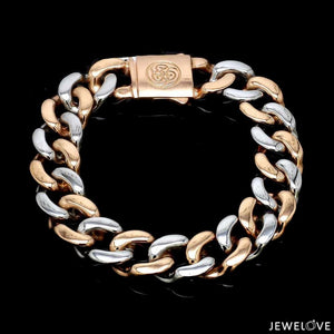 Jewelove™ Bangles & Bracelets 13.5mm Two-tone Platinum & Rose Gold Curb Bracelet for Men JL PTB 1174