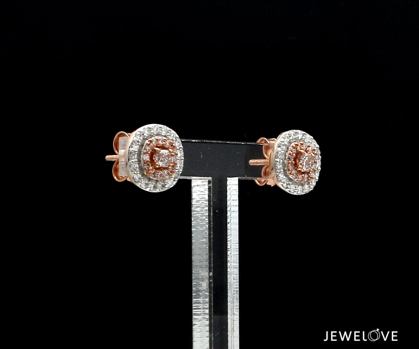 Jewelove™ Earrings 18K Rose Gold Cushion Earrings with Pink Cushion Cut & White Round Diamond JL AU PD 104