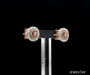 Jewelove™ Earrings 18K Rose Gold Cushion Earrings with Pink Cushion Cut & White Round Diamond JL AU PD 104