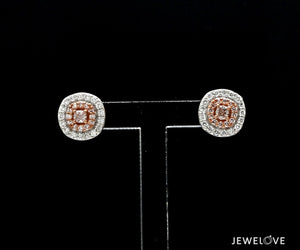 Jewelove™ Earrings 18K Rose Gold Cushion Earrings with Pink Cushion Cut & White Round Diamond JL AU PD 104