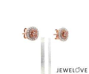 Jewelove™ Earrings 18K Rose Gold Cushion Earrings with Pink Cushion Cut & White Round Diamond JL AU PD 104