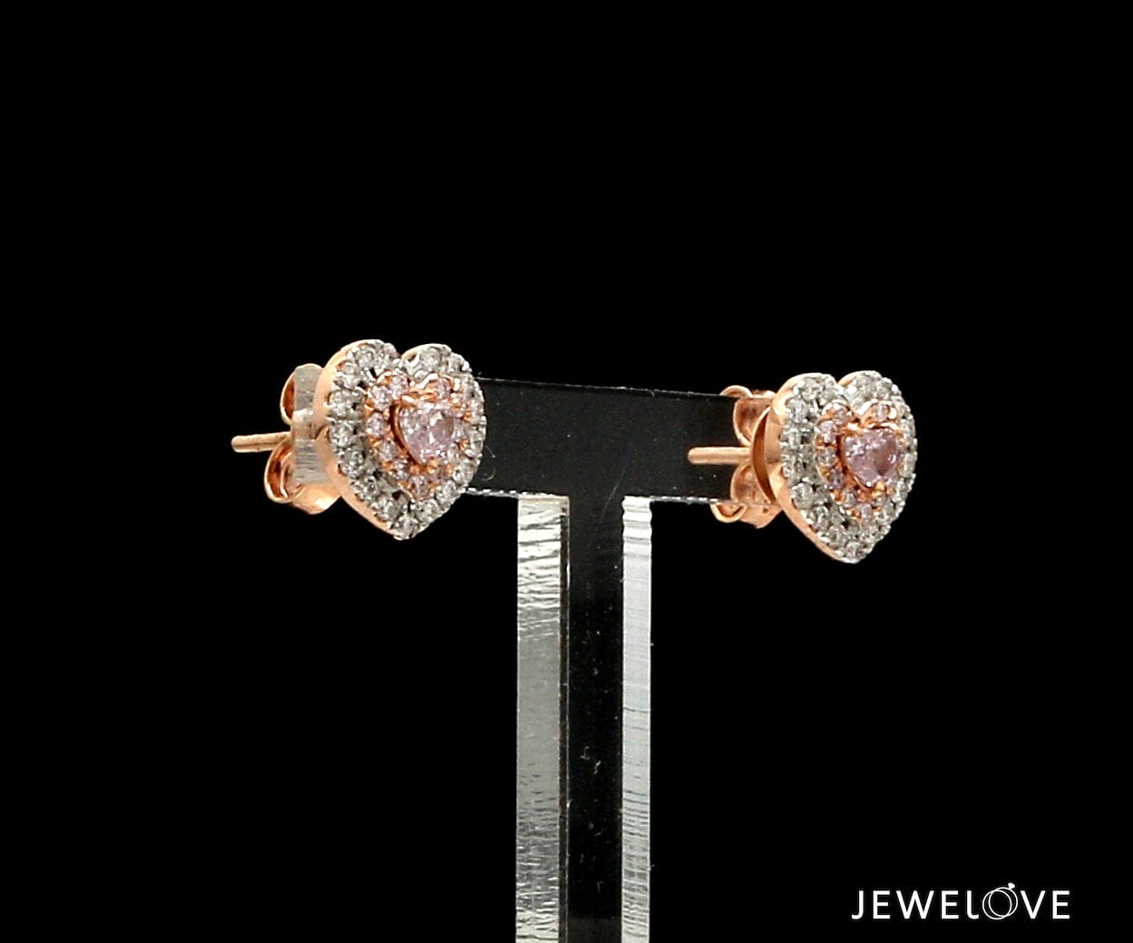 Jewelove™ Earrings 18K Rose Gold Heart Earrings with Pink & White Diamond JL AU PD 102