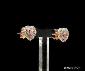 Jewelove™ Earrings 18K Rose Gold Heart Earrings with Pink & White Diamond JL AU PD 102