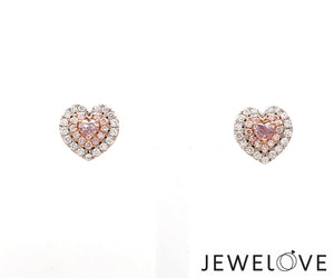 Jewelove™ Earrings 18K Rose Gold Heart Earrings with Pink & White Diamond JL AU PD 102