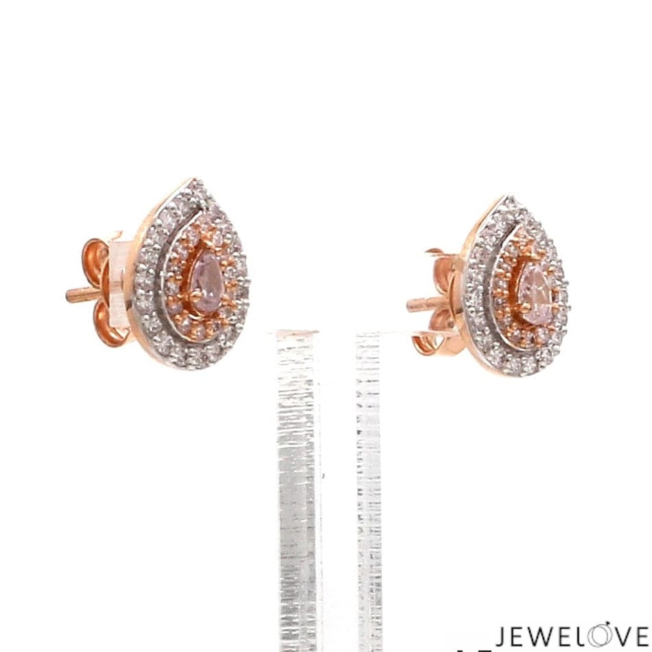 Jewelove™ Earrings 18K Rose Gold Pear Earrings with Pink Pear Cut & White Round Diamond JL AU PD 103