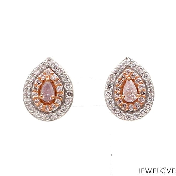 Jewelove™ Earrings 18K Rose Gold Pear Earrings with Pink Pear Cut & White Round Diamond JL AU PD 103