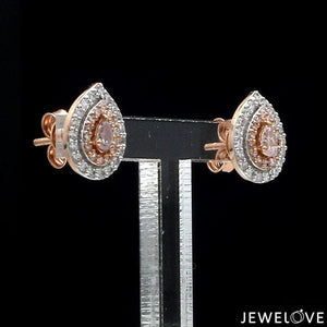 Jewelove™ Earrings 18K Rose Gold Pear Earrings with Pink Pear Cut & White Round Diamond JL AU PD 103