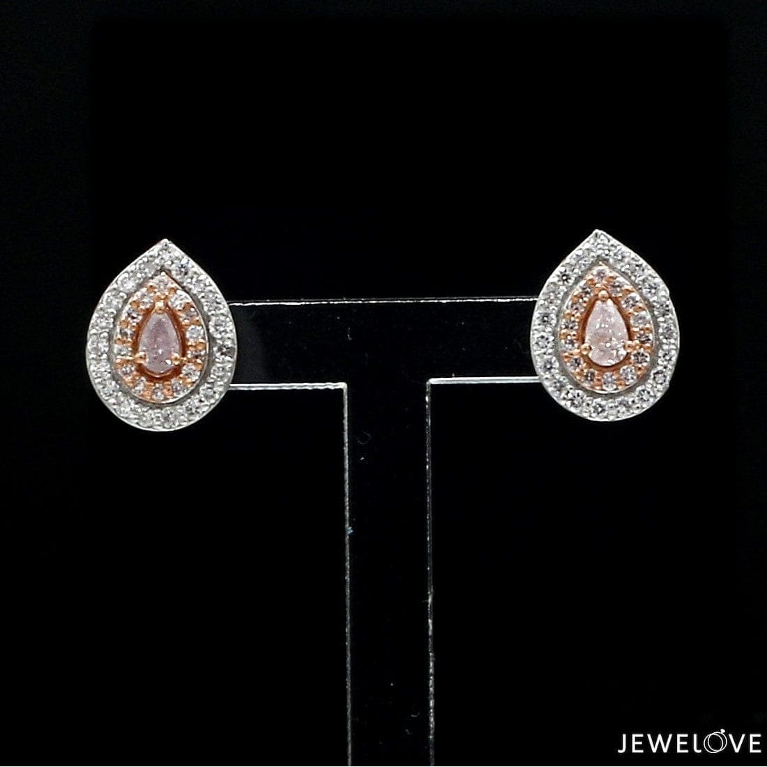 Jewelove™ Earrings 18K Rose Gold Pear Earrings with Pink Pear Cut & White Round Diamond JL AU PD 103