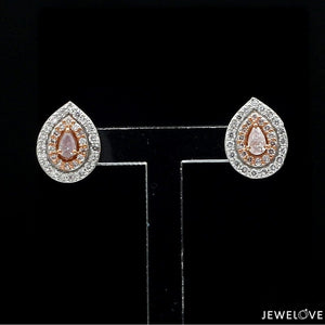 Jewelove™ Earrings 18K Rose Gold Pear Earrings with Pink Pear Cut & White Round Diamond JL AU PD 103