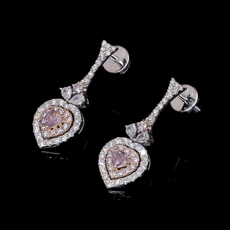 Jewelove™ Earrings Earrings only 18K White & Rose Gold Earrings with Heart Cut Natural Fancy Pink & White Diamonds JL AU E 105