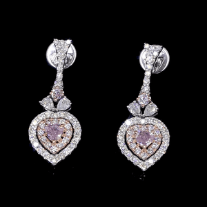 Jewelove™ Earrings Earrings only 18K White & Rose Gold Earrings with Heart Cut Natural Fancy Pink & White Diamonds JL AU E 105