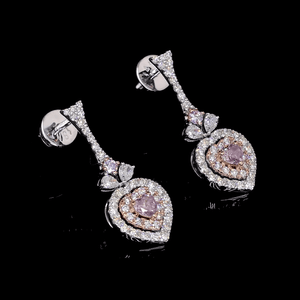 Jewelove™ Earrings Earrings only 18K White & Rose Gold Earrings with Heart Cut Natural Fancy Pink & White Diamonds JL AU E 105