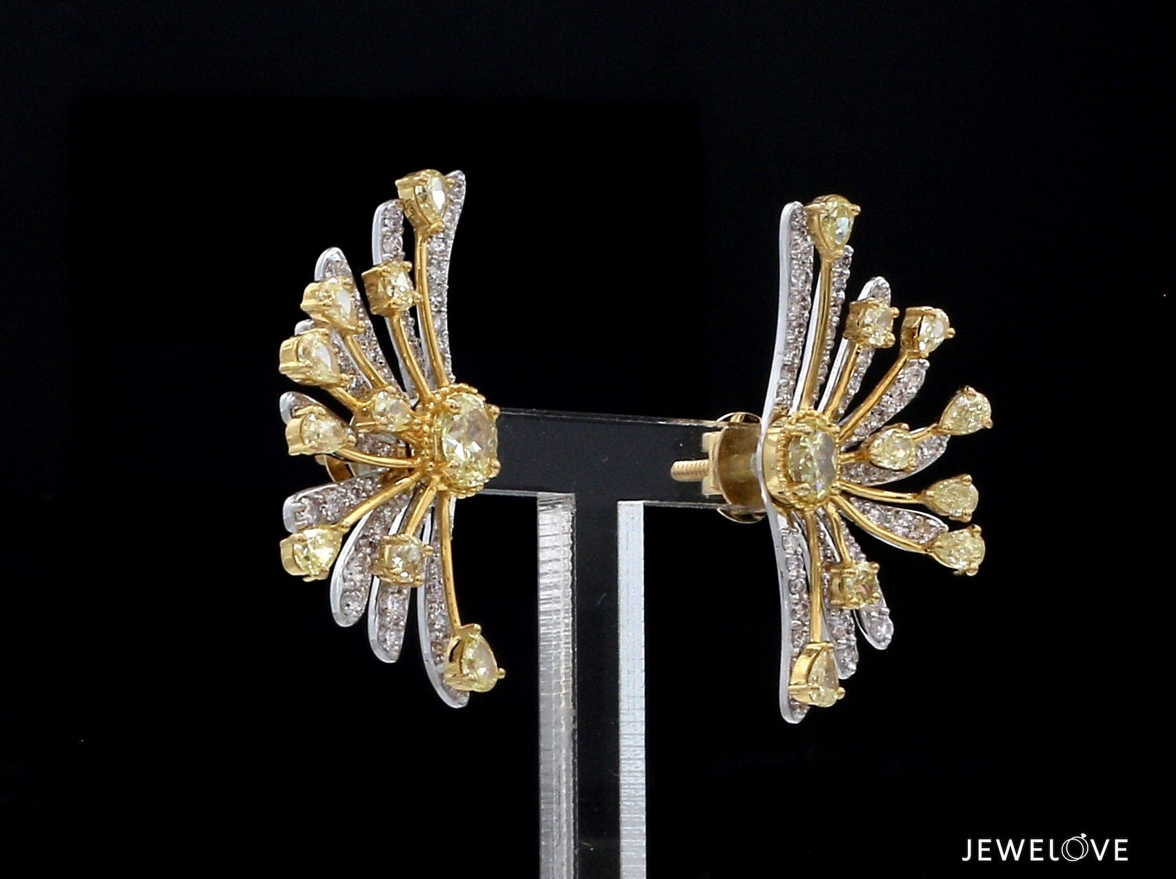 Jewelove™ Earrings Earrings only 18K Yellow Gold Earrings with Natural Fancy Yellow & White Diamonds JL AU E 102