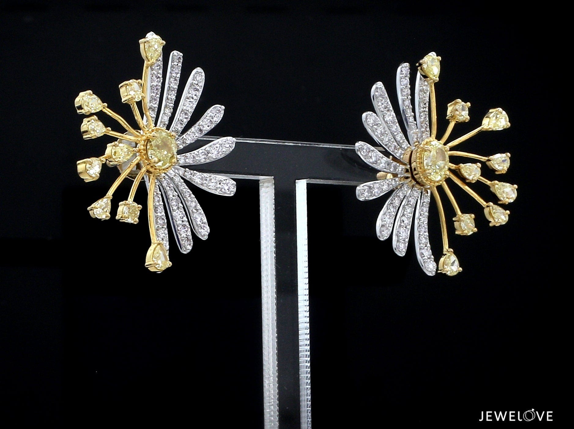 Jewelove™ Earrings Earrings only 18K Yellow Gold Earrings with Natural Fancy Yellow & White Diamonds JL AU E 102