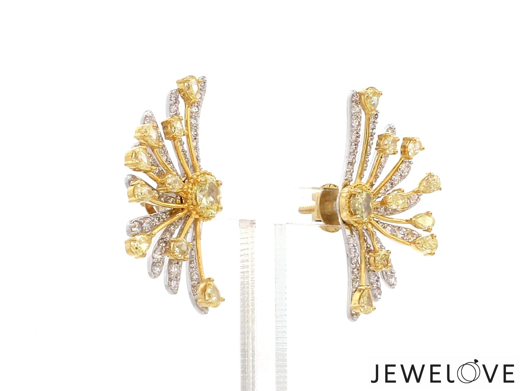 Jewelove™ Earrings Earrings only 18K Yellow Gold Earrings with Natural Fancy Yellow & White Diamonds JL AU E 102