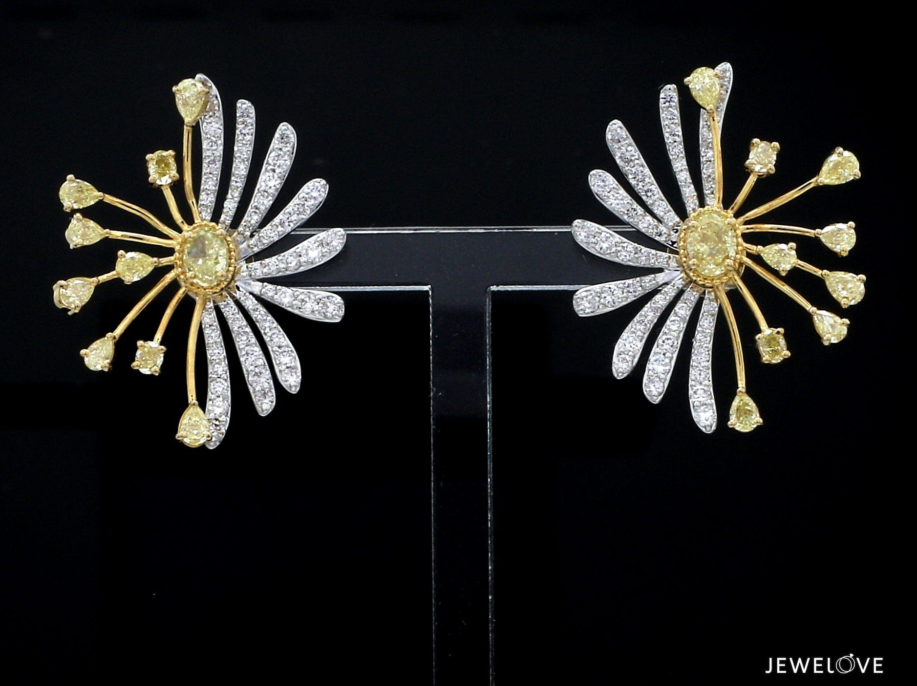 Jewelove™ Earrings Earrings only 18K Yellow Gold Earrings with Natural Fancy Yellow & White Diamonds JL AU E 102