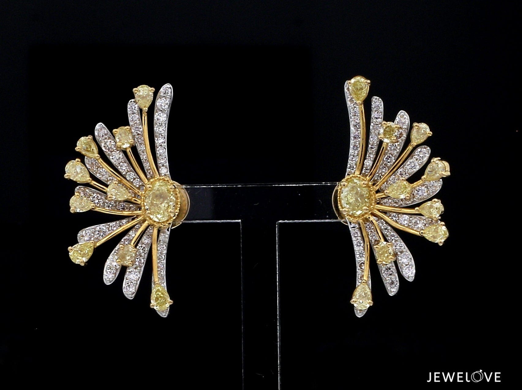 Jewelove™ Earrings Earrings only 18K Yellow Gold Earrings with Natural Fancy Yellow & White Diamonds JL AU E 102