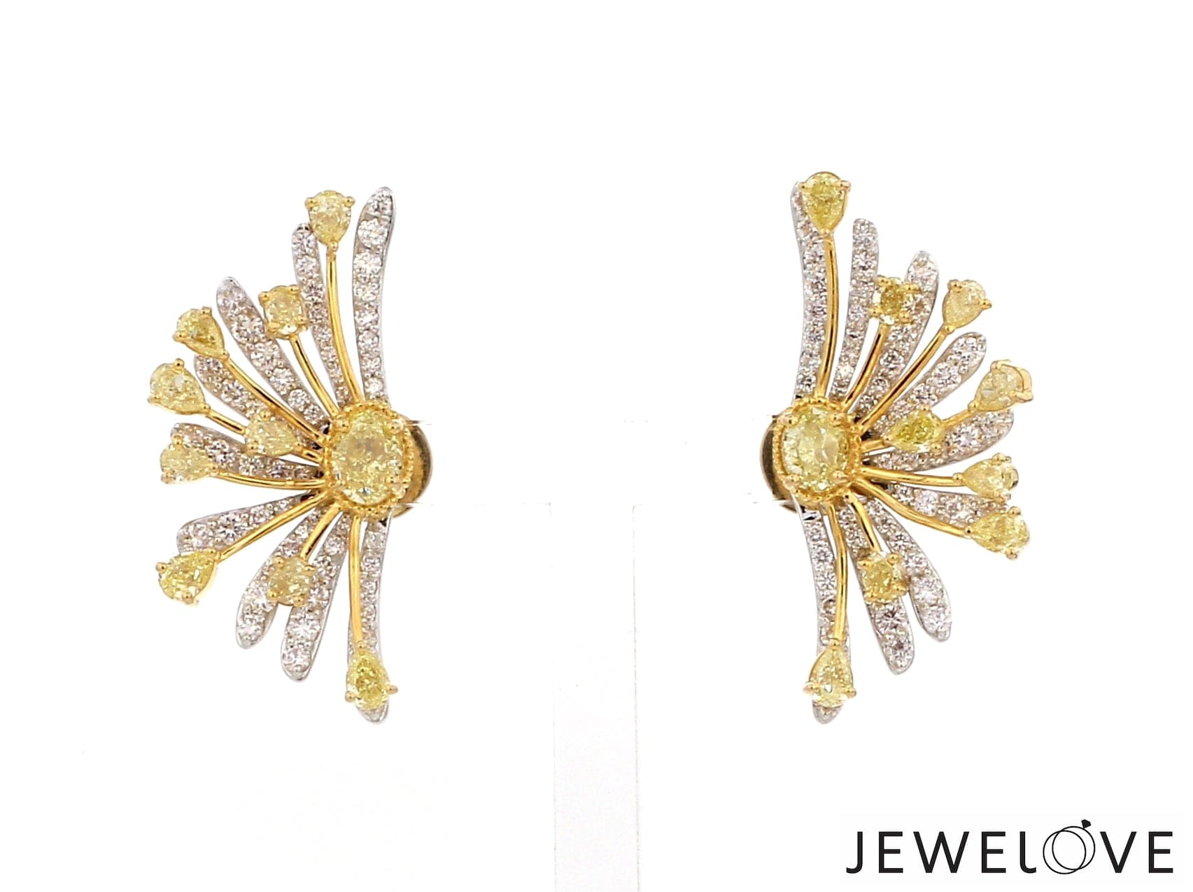 Jewelove™ Earrings Earrings only 18K Yellow Gold Earrings with Natural Fancy Yellow & White Diamonds JL AU E 102