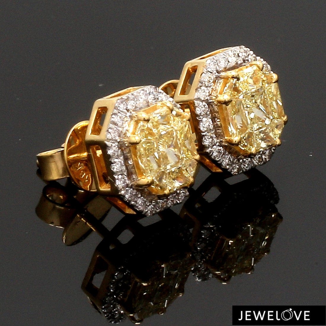 Jewelove™ Earrings Earrings only 18K Yellow Gold Earrings with Natural Fancy Yellow & White Diamonds JL AU E 103