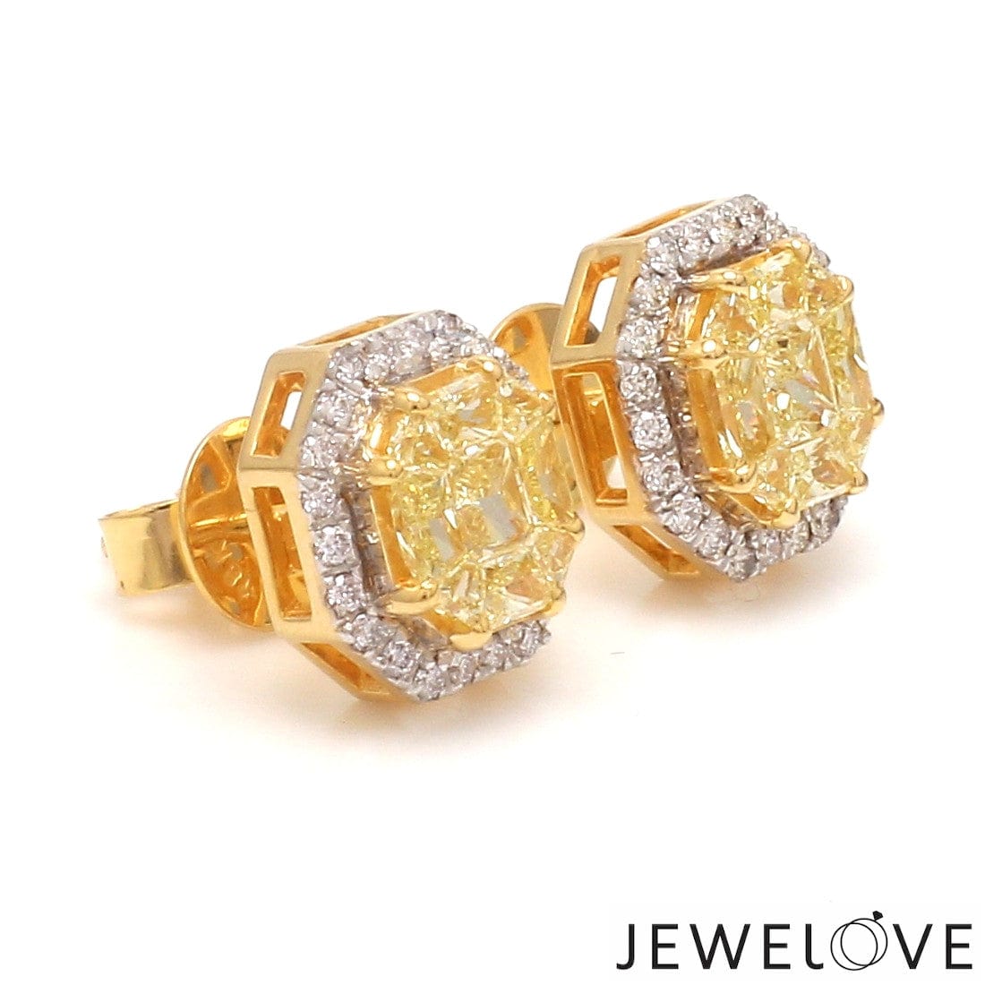 Jewelove™ Earrings Earrings only 18K Yellow Gold Earrings with Natural Fancy Yellow & White Diamonds JL AU E 103