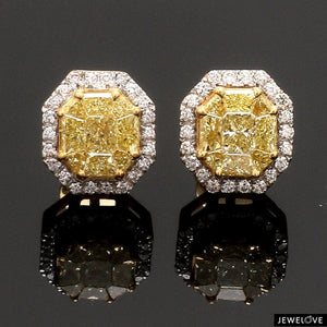 Jewelove™ Earrings Earrings only 18K Yellow Gold Earrings with Natural Fancy Yellow & White Diamonds JL AU E 103