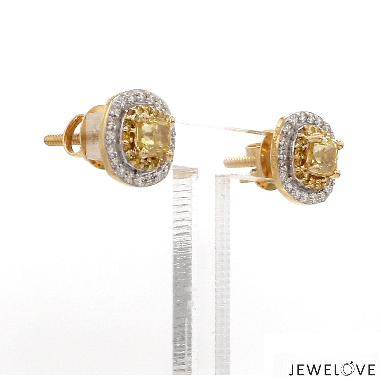 Jewelove™ Earrings Earrings only 18K Yellow Gold Earrings with Princess Cut Natural Fancy Yellow & White Diamonds JL AU E 104