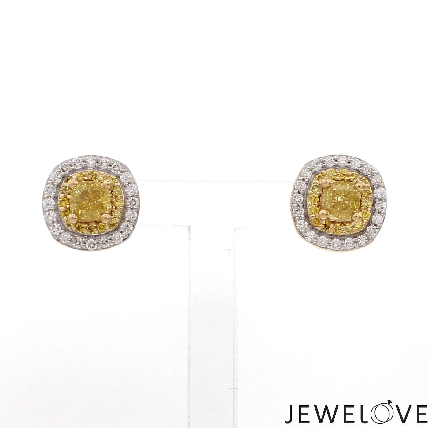 Jewelove™ Earrings Earrings only 18K Yellow Gold Earrings with Princess Cut Natural Fancy Yellow & White Diamonds JL AU E 104