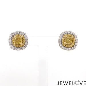 Jewelove™ Earrings Earrings only 18K Yellow Gold Earrings with Princess Cut Natural Fancy Yellow & White Diamonds JL AU E 104